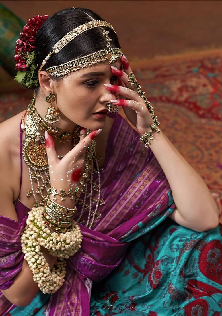 Blue Embroidered Poly Blend Sarees