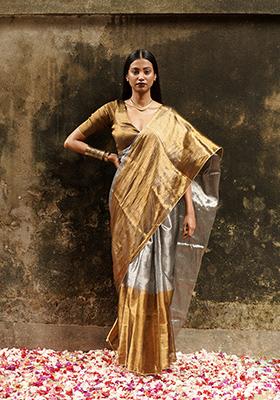 Silver Solid Cotton Saree