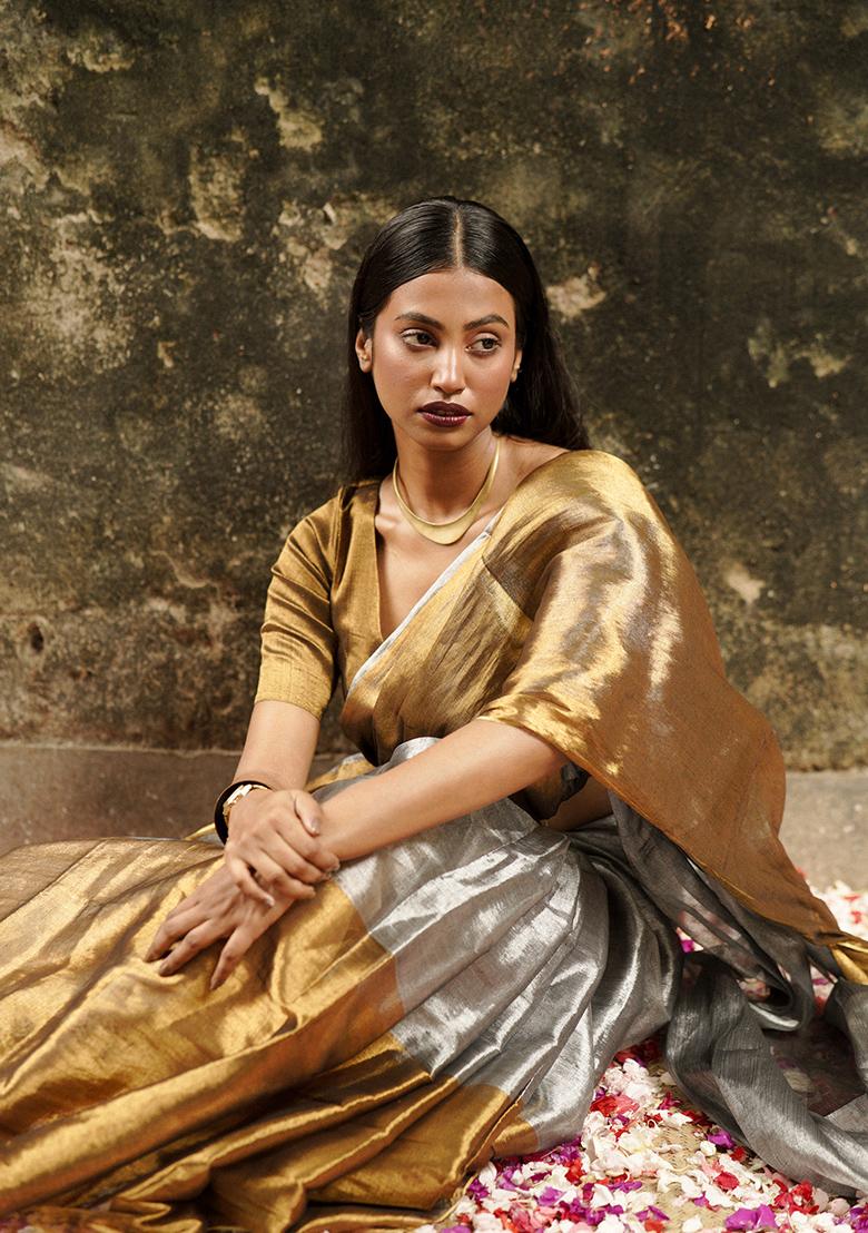 Silver Solid Cotton Saree