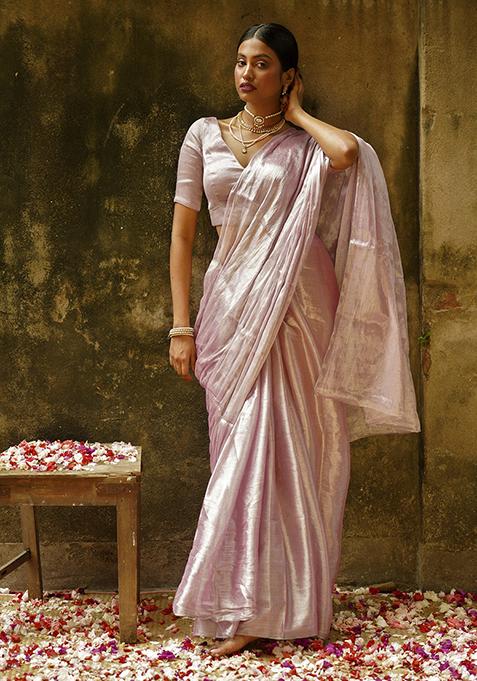 Pink Solid Cotton Saree