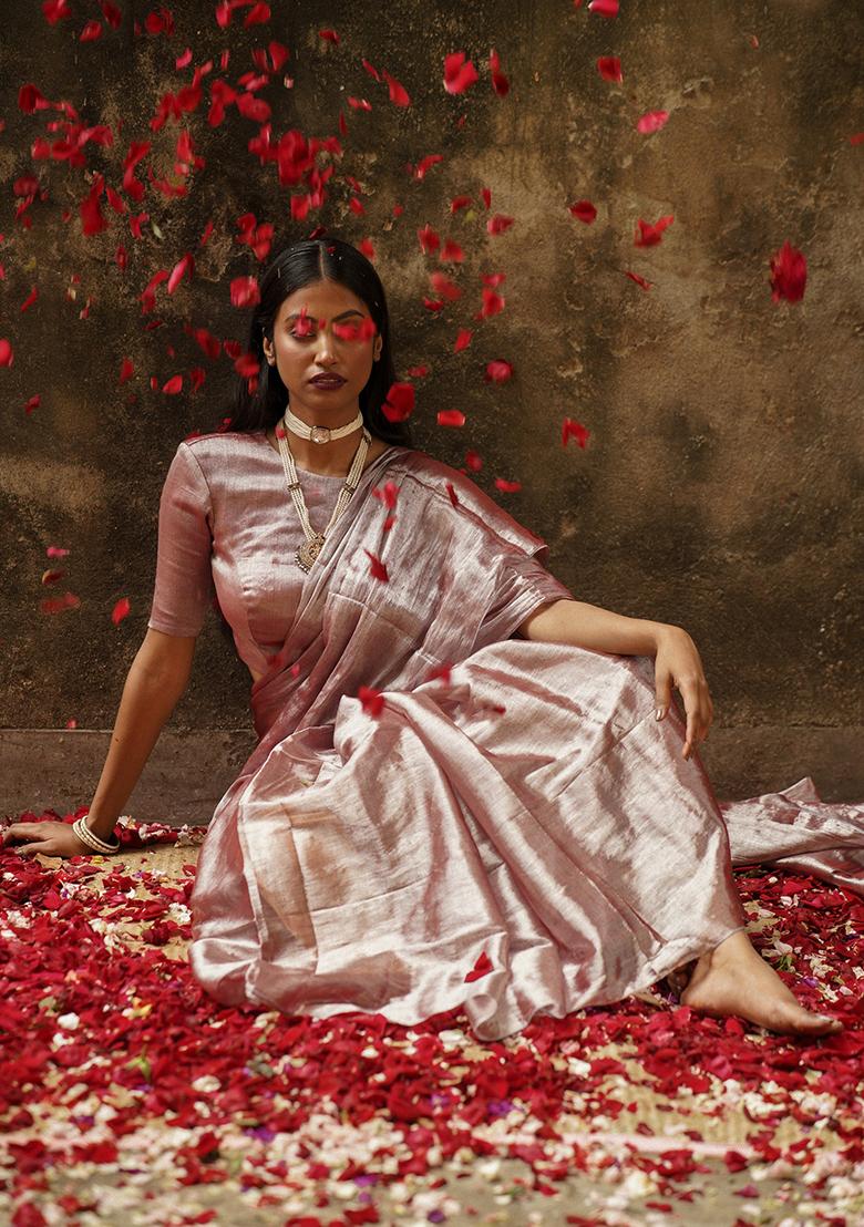 Pastel Coffee Brown Solid Cotton Saree