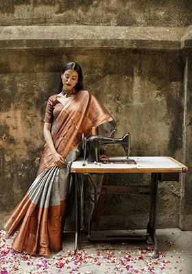 Copper Solid Tissue Saree
