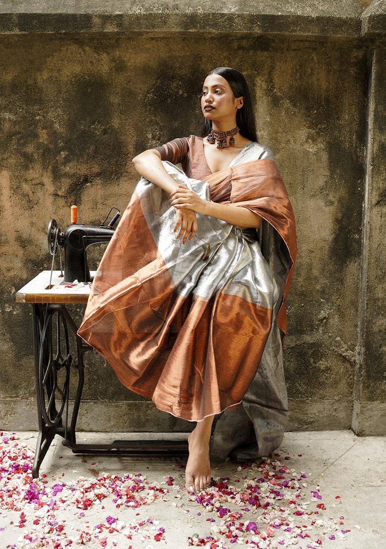 Copper Solid Cotton Saree