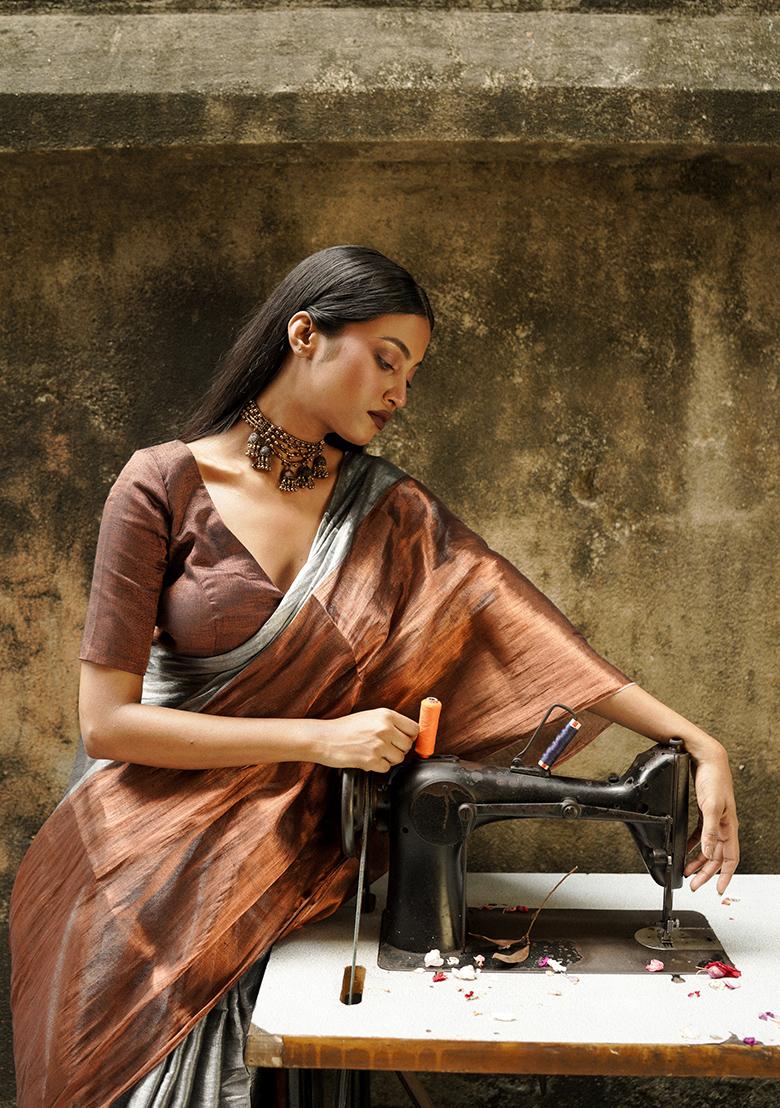 Copper Solid Cotton Saree