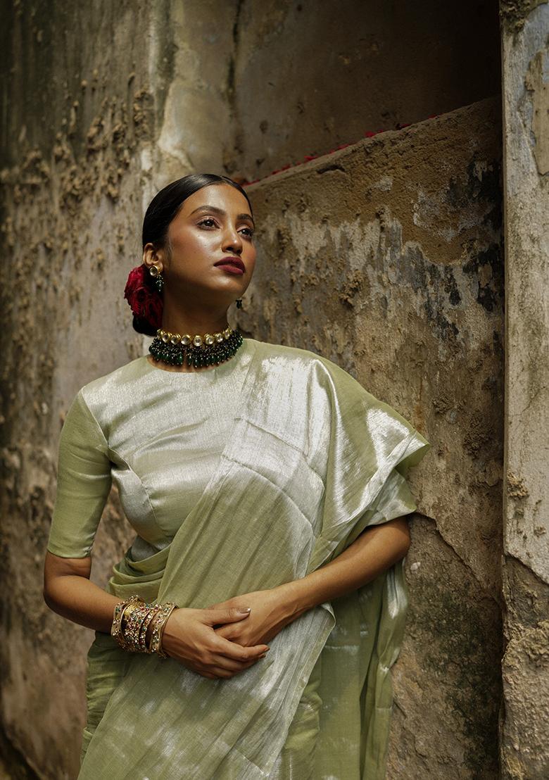 Green Solid Cotton Saree