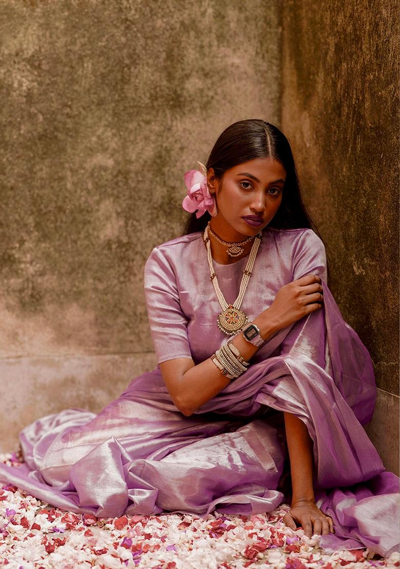 Lavender Solid Cotton Saree