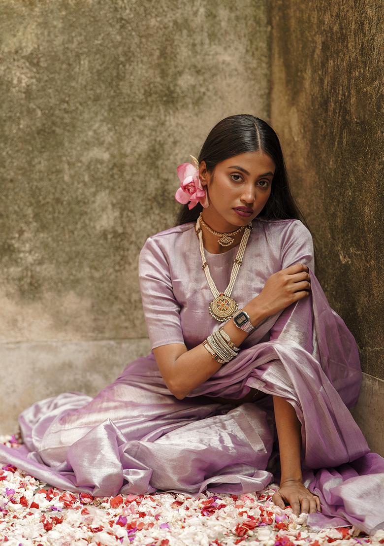 Lilac Solid Cotton Saree