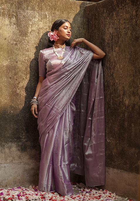 Lilac Solid Tissue Saree