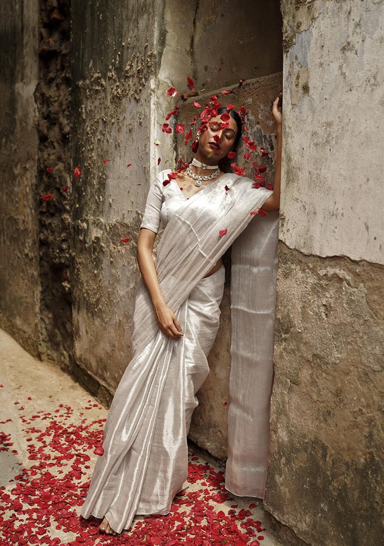 White Solid Cotton Saree