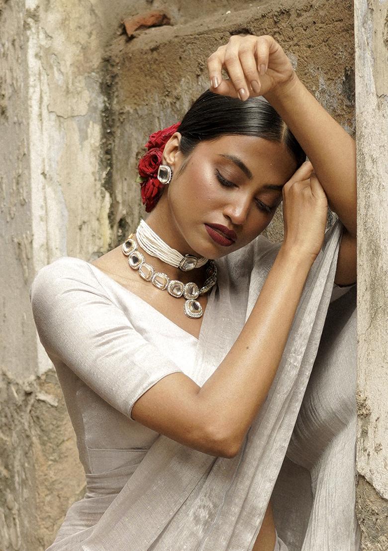 White Solid Cotton Saree