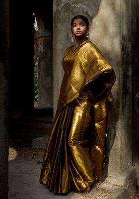 Gold Solid Cotton Saree