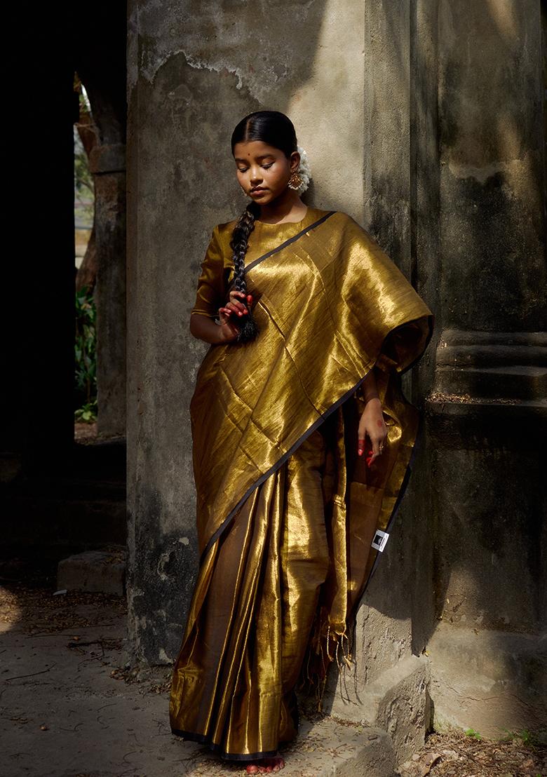 Gold Solid Cotton Saree