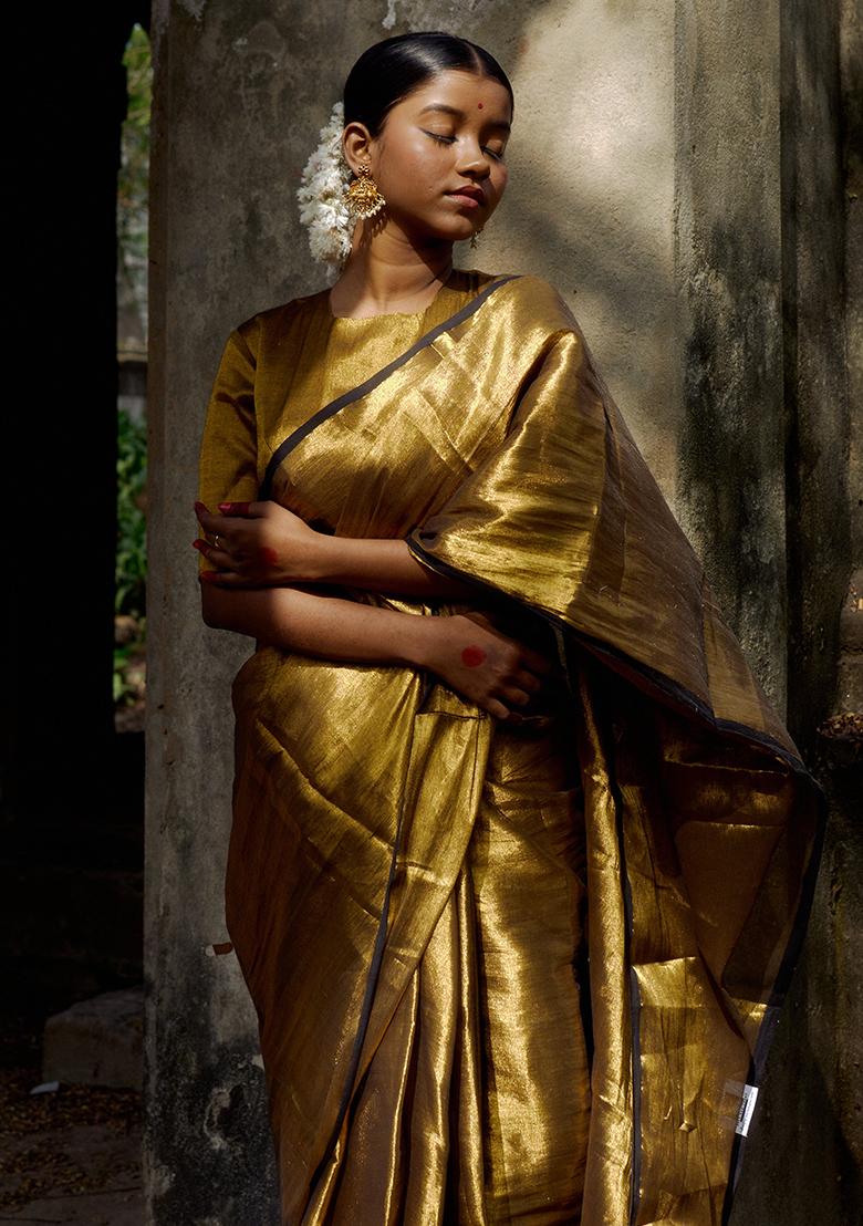 Gold Solid Cotton Saree
