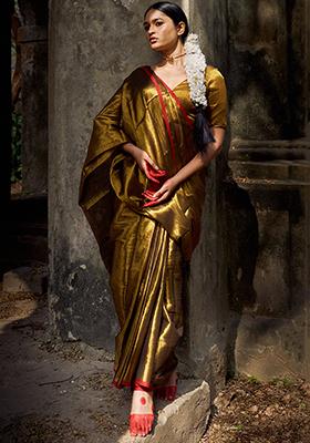 Gold Solid Cotton Saree