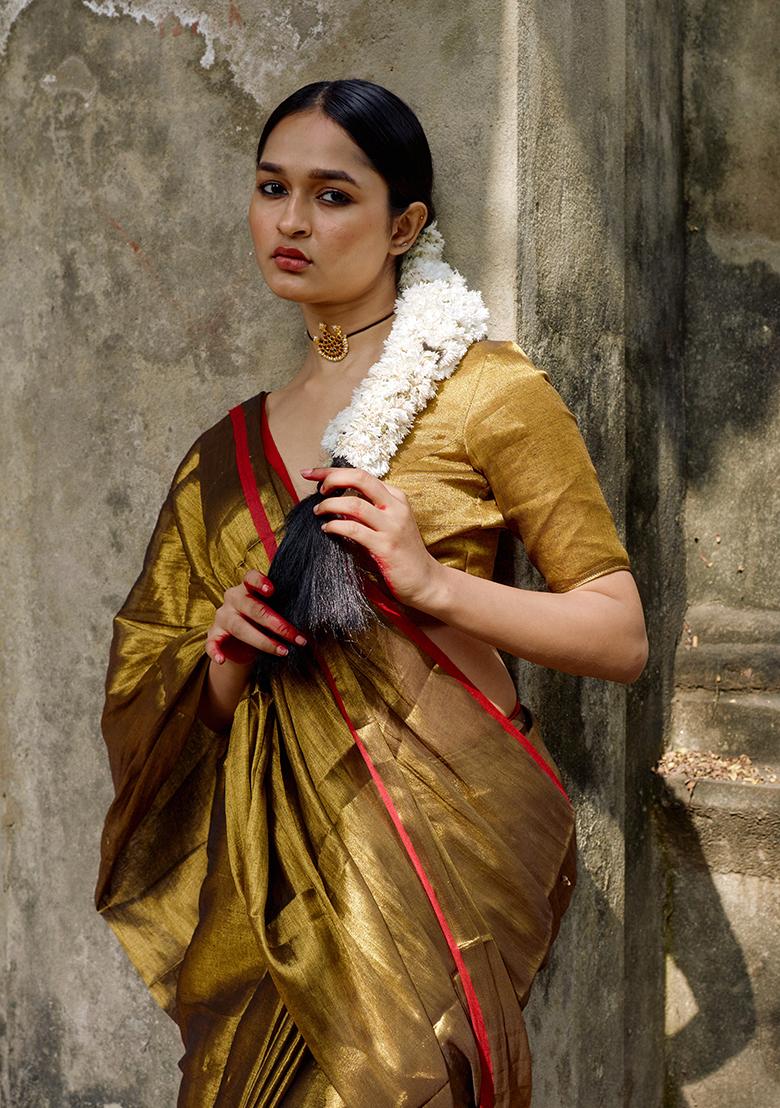 Gold Solid Cotton Saree