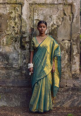 Sea Green Solid Tissue Saree