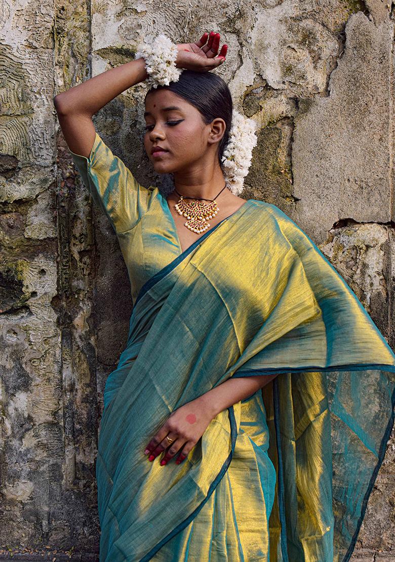 Sea Green Solid Cotton Saree