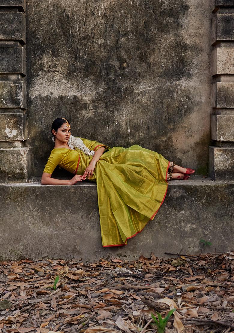 Neon Green Solid Cotton Saree