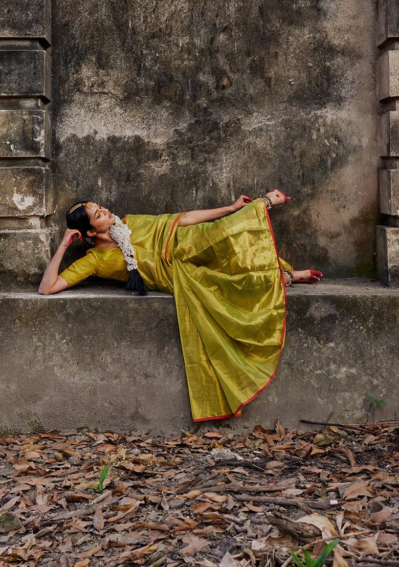 Neon Green Solid Cotton Saree