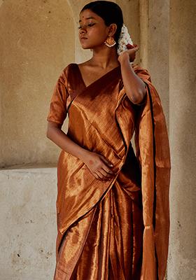 Copper Solid Tissue Saree