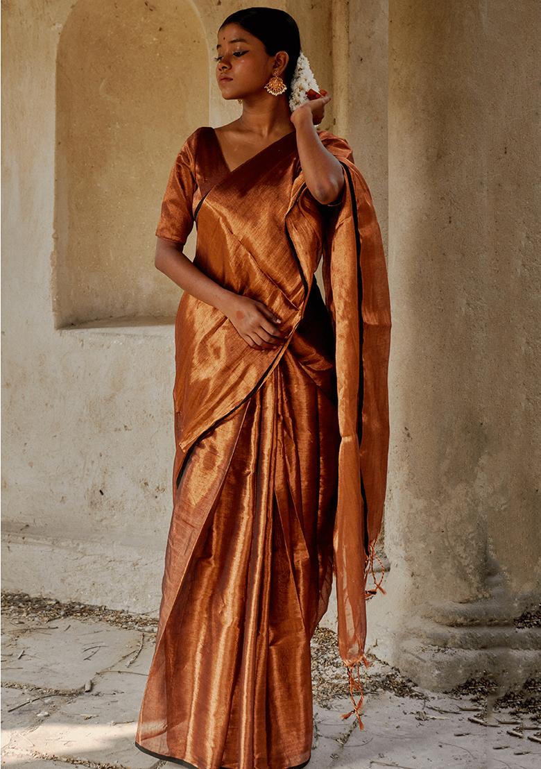 Copper Solid Cotton Saree