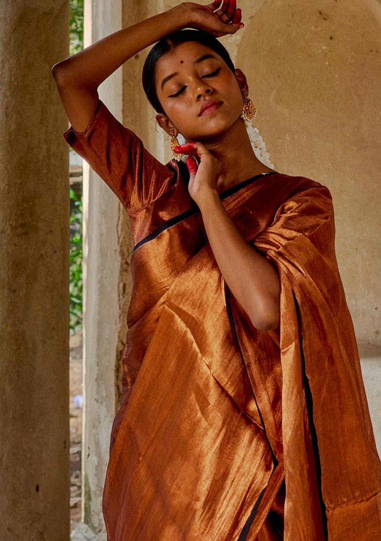Copper Solid Cotton Saree