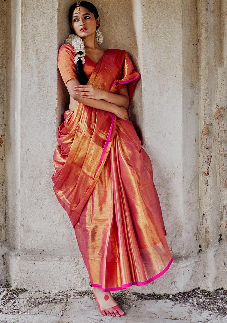 Pink Solid Cotton Saree