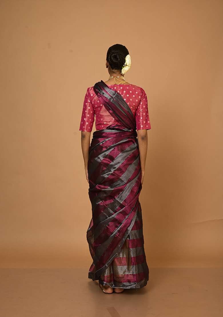 White Woven Tissue Saree for Diwali and Festive Wear - Indya