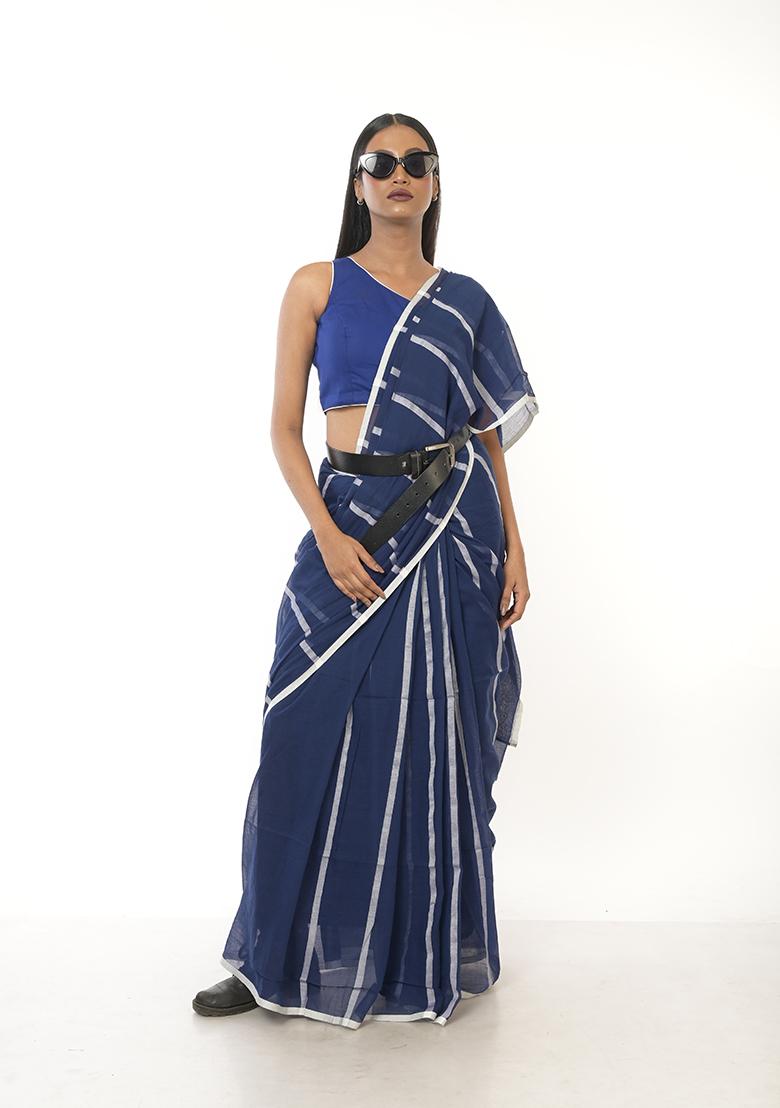 Blue Woven Cotton Saree