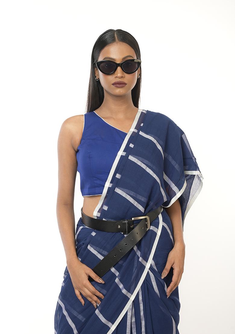 Blue Woven Cotton Saree