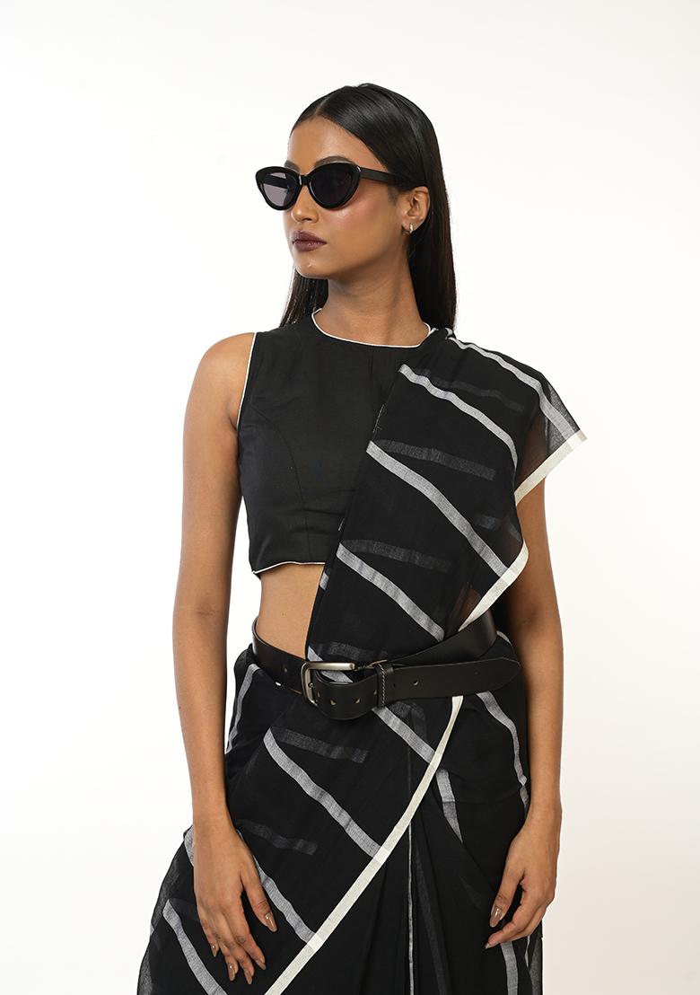 Black Woven Cotton Saree