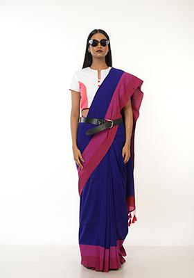 Blue Woven Cotton Saree