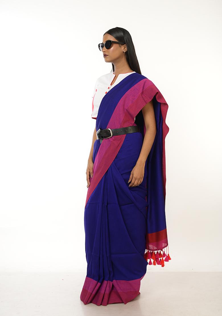 Blue Woven Cotton Saree
