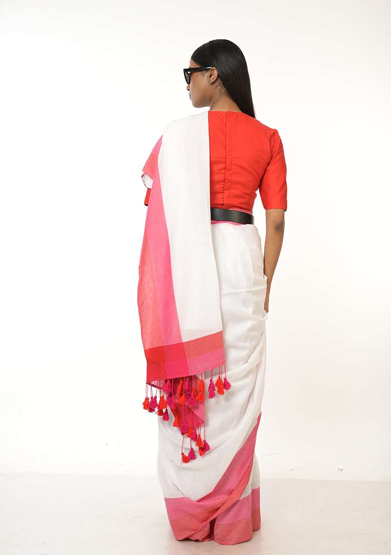 White Woven Tissue Saree for Diwali | Wedding & Festive Wear - Indya