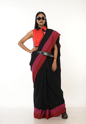 Black Woven Cotton Saree