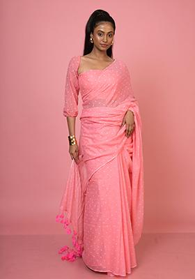 Baby Pink Printed Cotton Saree