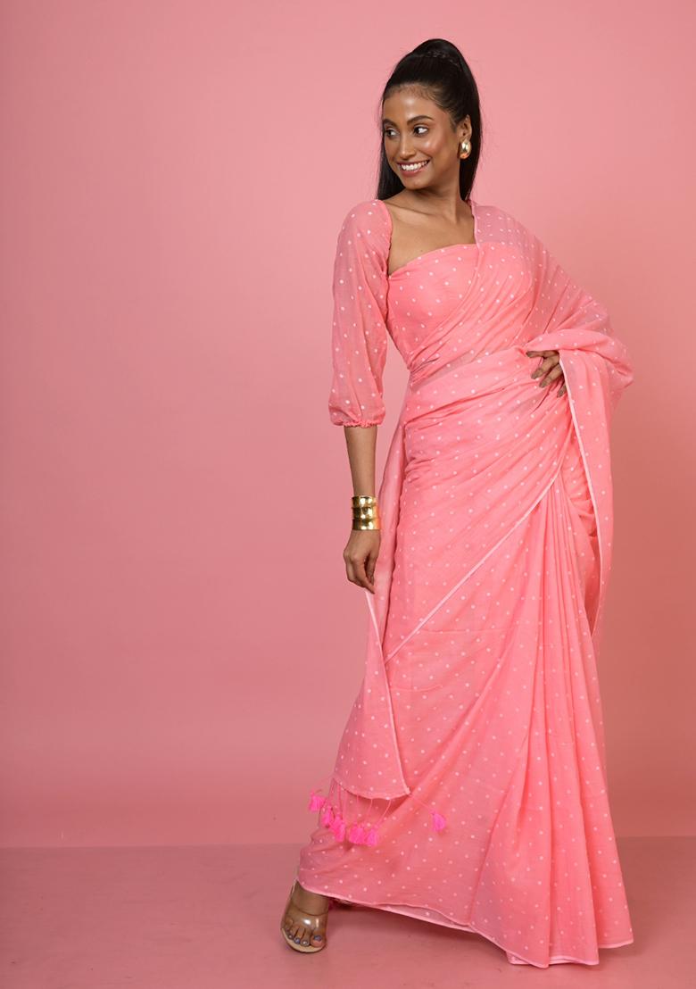 Baby Pink Printed Cotton Saree
