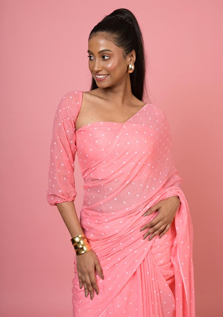 Baby Pink Printed Cotton Saree
