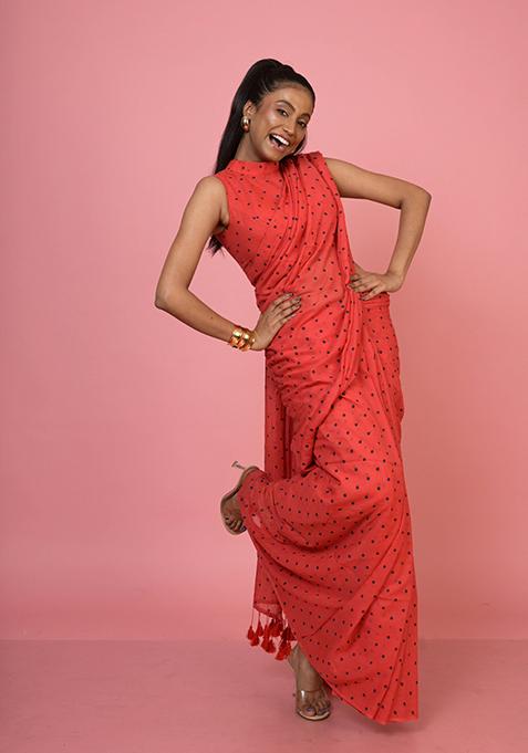 Red Printed Tissue Saree