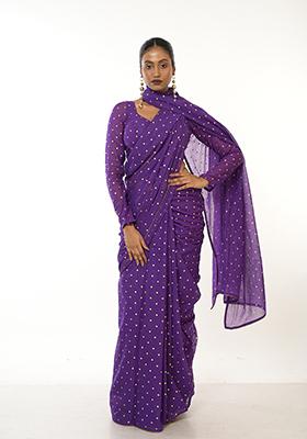 Purple Printed Cotton Saree