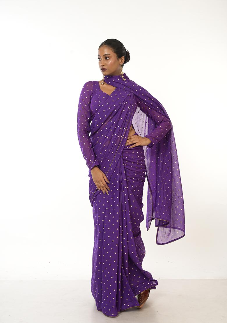Purple Printed Cotton Saree