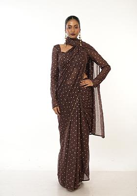 Brown Printed Cotton Saree