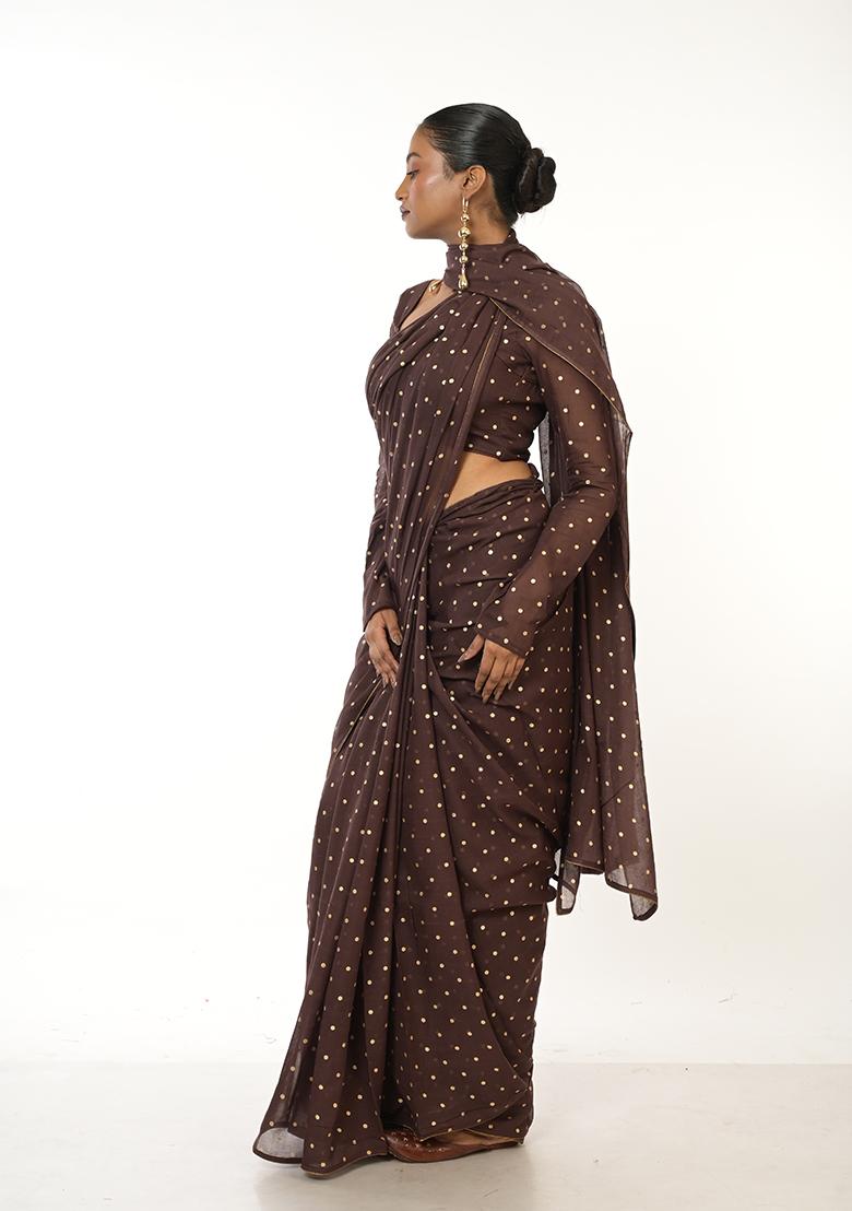 Brown Printed Cotton Saree
