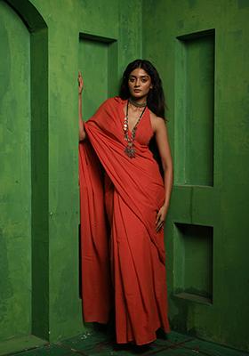 Red Woven Cotton Saree