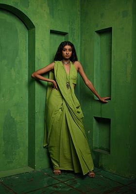 Light Green Woven Cotton Saree