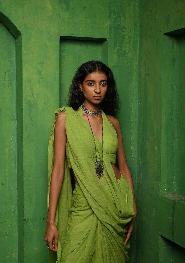 Light Green Woven Cotton Saree