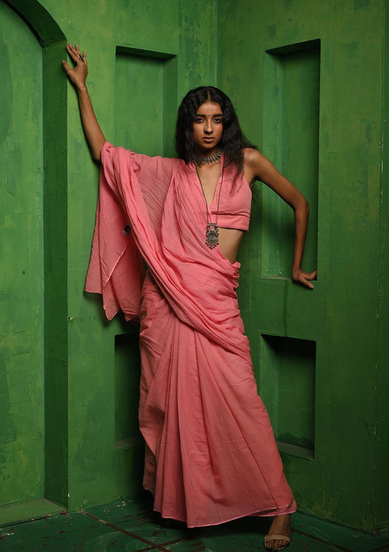 Baby Pink Woven Cotton Saree