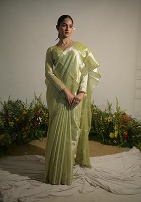 Neon Green Woven Cotton Saree