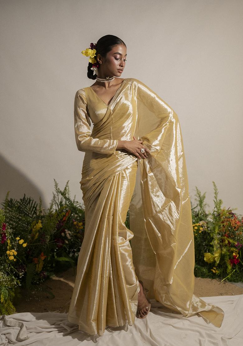 Neon Yellow Woven Cotton Saree