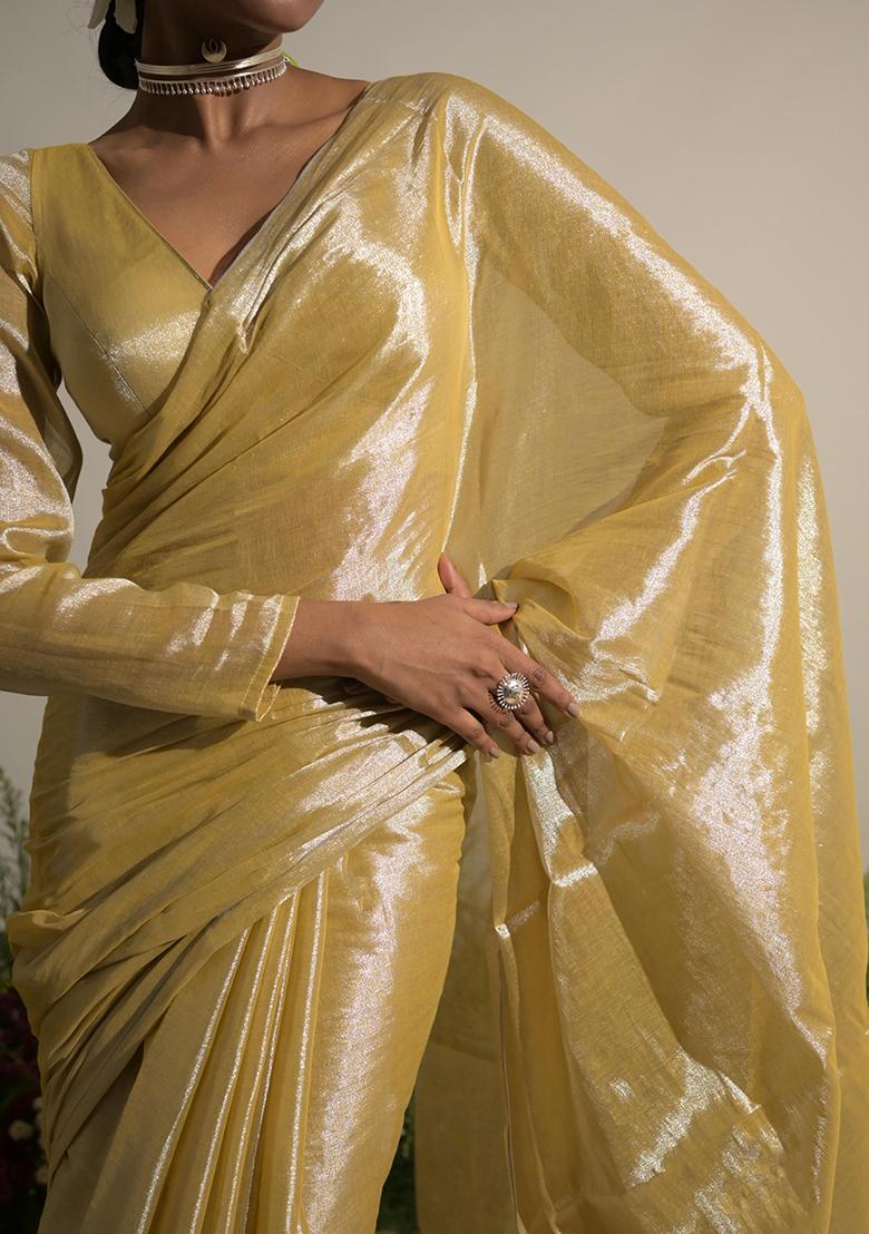 Neon Yellow Woven Cotton Saree